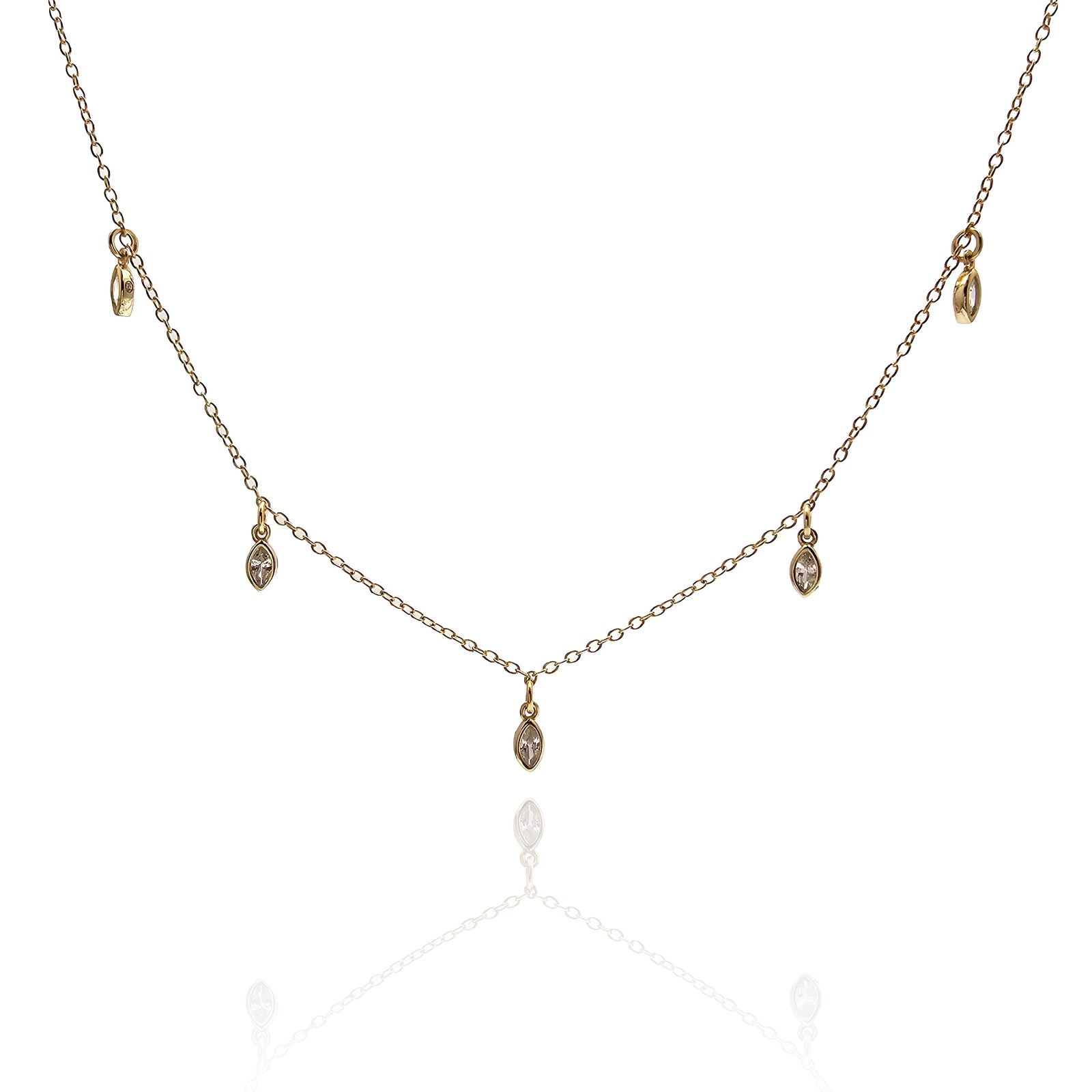 Gold Dangling Marquise Necklace-Necklaces-Tiago Barbosa-Pistachios