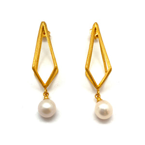 Gold Diamond Pearl Drop Earrings-Earrings-Veronika Majewska-Pistachios