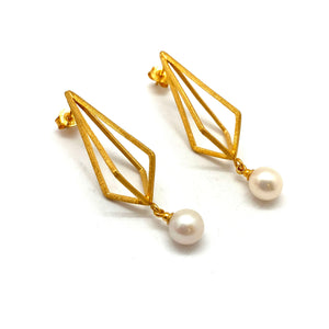 Gold Diamond Pearl Drop Earrings-Earrings-Veronika Majewska-Pistachios