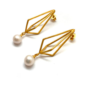 Gold Diamond Pearl Drop Earrings-Earrings-Veronika Majewska-Pistachios