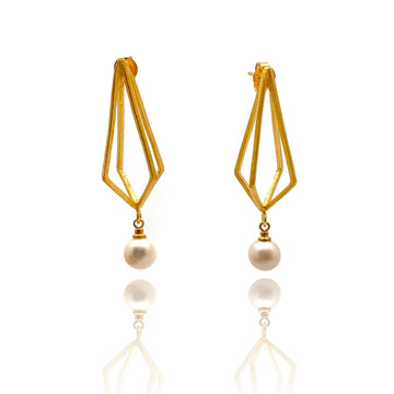 Gold Diamond Pearl Drop Earrings