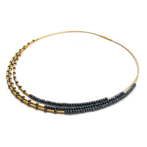 Gold Faceted Hematite Layered Collar-Necklaces-Bernd Wolf-Pistachios