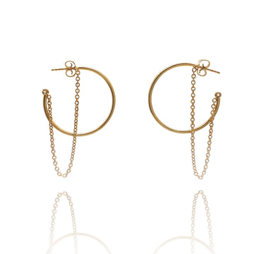 Gold Hoop and Chain Earrings - Large