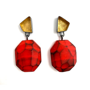 Gold Leaf and Orange Wood Earrings-Earrings-Cristina Zani-Pistachios