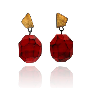 Gold Leaf and Orange Wood Earrings