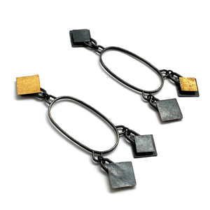 Gold & Oxidized Silver Drop Earrings-Earrings-Biba Schutz-Pistachios