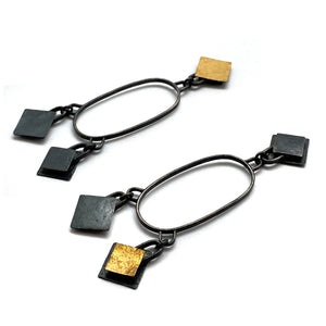 Gold & Oxidized Silver Drop Earrings-Earrings-Biba Schutz-Pistachios