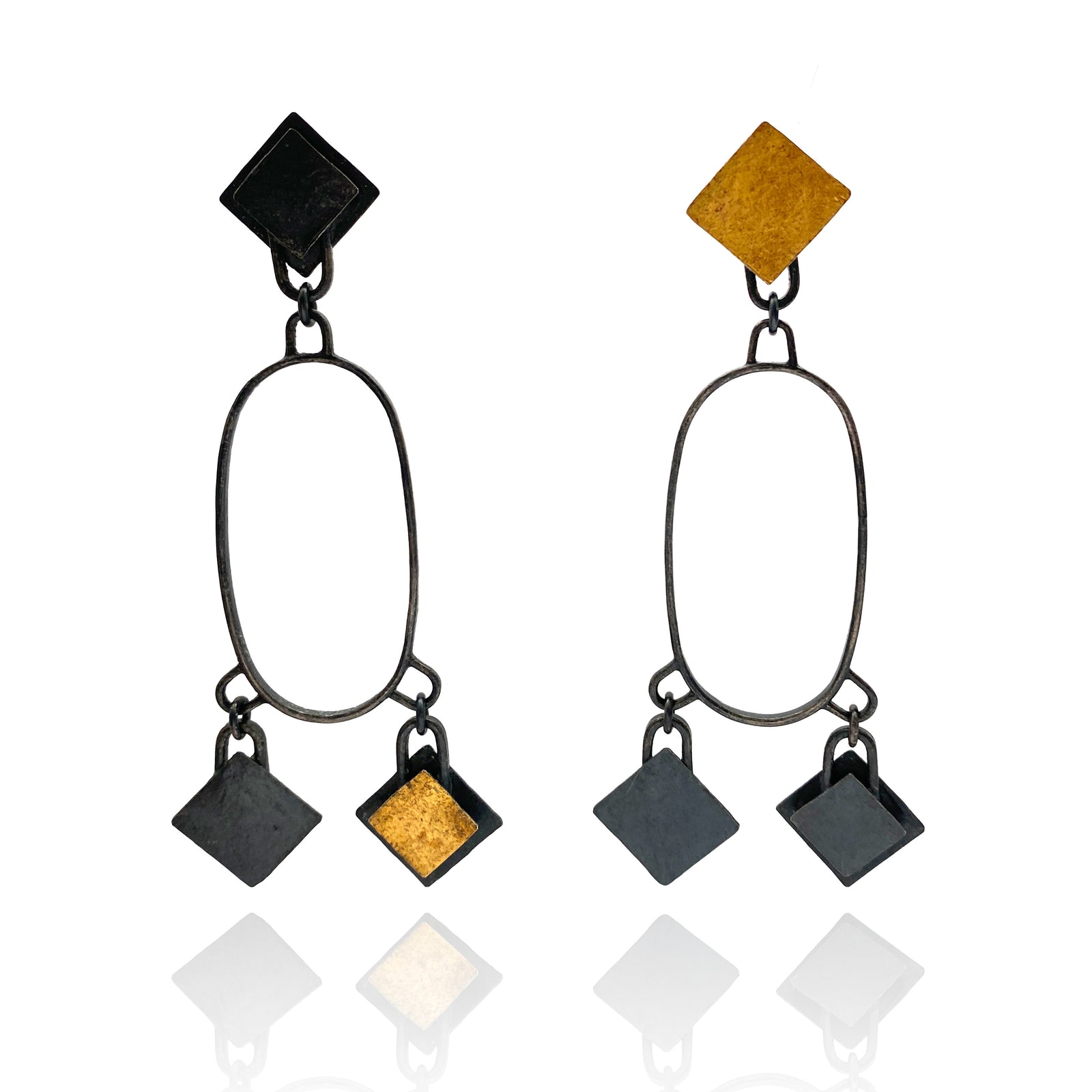 Gold & Oxidized Silver Drop Earrings-Earrings-Biba Schutz-Pistachios