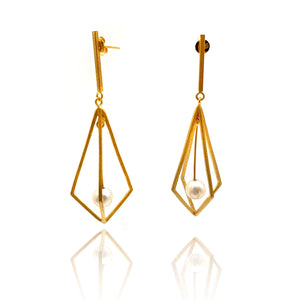 Gold Pendulum Pearl Drop Earring-Earrings-Veronika Majewska-Pistachios