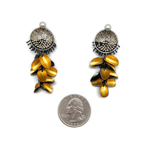 Gold Petal and Pearl Earrings-Earrings-So Young Park-Pistachios