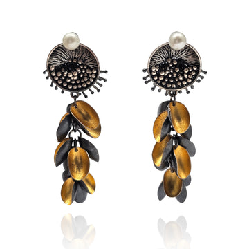 Gold Petal and Pearl Earrings