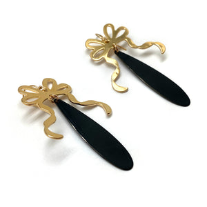 Gold Ribbon Drop Earrings-Earrings-Ashley Buchanan-Pistachios