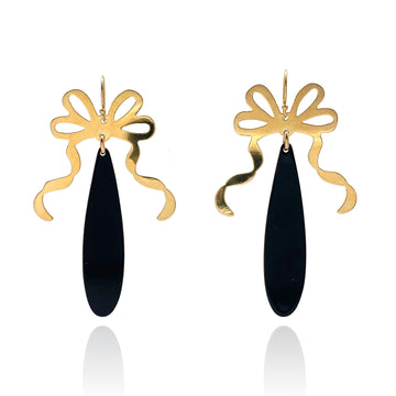 Gold Ribbon Drop Earrings