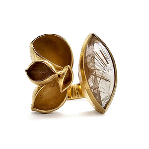 Gold Rutilated Quartz Open Faced Ring