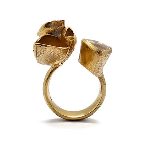 Gold Rutilated Quartz Open Faced Ring