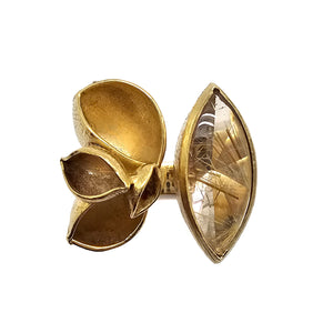Gold Rutilated Quartz Open Faced Ring