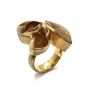 Gold Rutilated Quartz Open Faced Ring