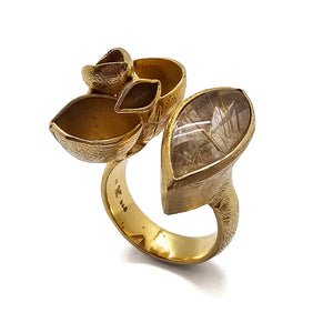 Gold Rutilated Quartz Open Faced Ring