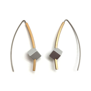 Gold & Silver Cube Earrings-Earrings-Ursula Muller-Pistachios