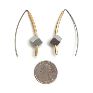 Gold & Silver Cube Earrings-Earrings-Ursula Muller-Pistachios