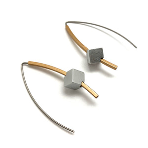 Gold & Silver Cube Earrings-Earrings-Ursula Muller-Pistachios