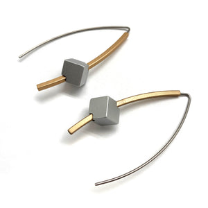 Gold & Silver Cube Earrings-Earrings-Ursula Muller-Pistachios