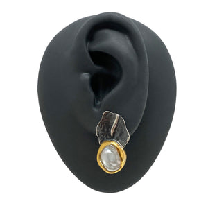 Gold Vermeil Bezel Pearl Earrings-Earrings-Eva Stone-Pistachios