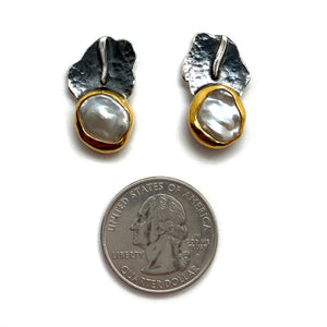 Gold Vermeil Bezel Pearl Earrings-Earrings-Eva Stone-Pistachios