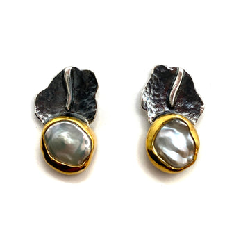 Gold Vermeil Bezel Pearl Earrings