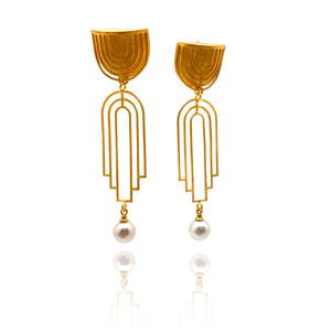 Gold Vermeil and Pearl Arch Earrings-Earrings-Veronika Majewska-Pistachios