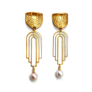 Gold Vermeil and Pearl Arch Earrings-Earrings-Veronika Majewska-Pistachios