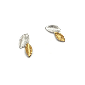 Gold Vermeil and Silver Leaf Studs-Earrings-Manuela Carl-Pistachios