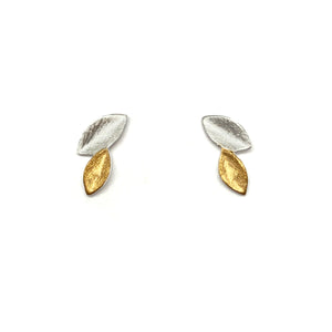 Gold Vermeil and Silver Leaf Studs-Earrings-Manuela Carl-Pistachios