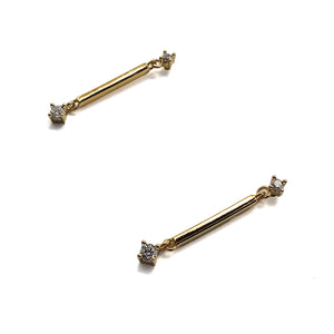 Gold and CZ Dangling Bar Earring - Pistachios