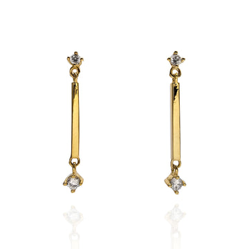 Gold and CZ Dangling Bar Earring