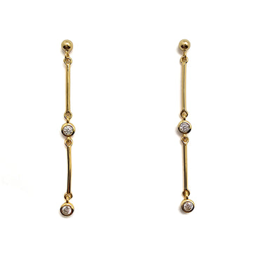 Gold and CZ Double-Bar Earring