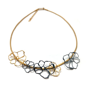 Gold and Oxidized Sterling Silver Floral Necklace-Necklaces-Anna Krol-Pistachios