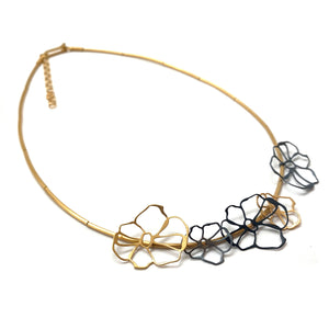 Gold and Oxidized Sterling Silver Floral Necklace-Necklaces-Anna Krol-Pistachios