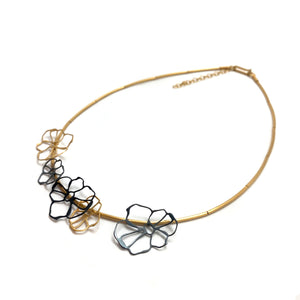 Gold and Oxidized Sterling Silver Floral Necklace-Necklaces-Anna Krol-Pistachios