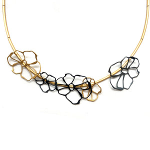 Gold and Oxidized Sterling Silver Floral Necklace-Necklaces-Anna Krol-Pistachios