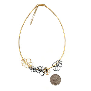 Gold and Oxidized Sterling Silver Floral Necklace-Necklaces-Anna Krol-Pistachios