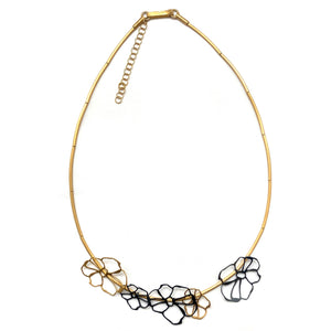 Gold and Oxidized Sterling Silver Floral Necklace-Necklaces-Anna Krol-Pistachios