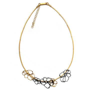 Gold and Oxidized Sterling Silver Floral Necklace