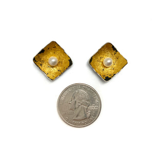 Gold and Pearl Square Studs-Earrings-So Young Park-Pistachios
