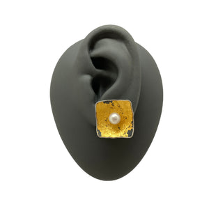 Gold and Pearl Square Studs-Earrings-So Young Park-Pistachios