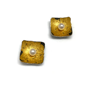 Gold and Pearl Square Studs-Earrings-So Young Park-Pistachios
