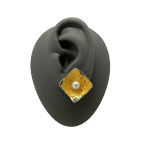 Gold and Pearl Square Studs-Earrings-So Young Park-Pistachios