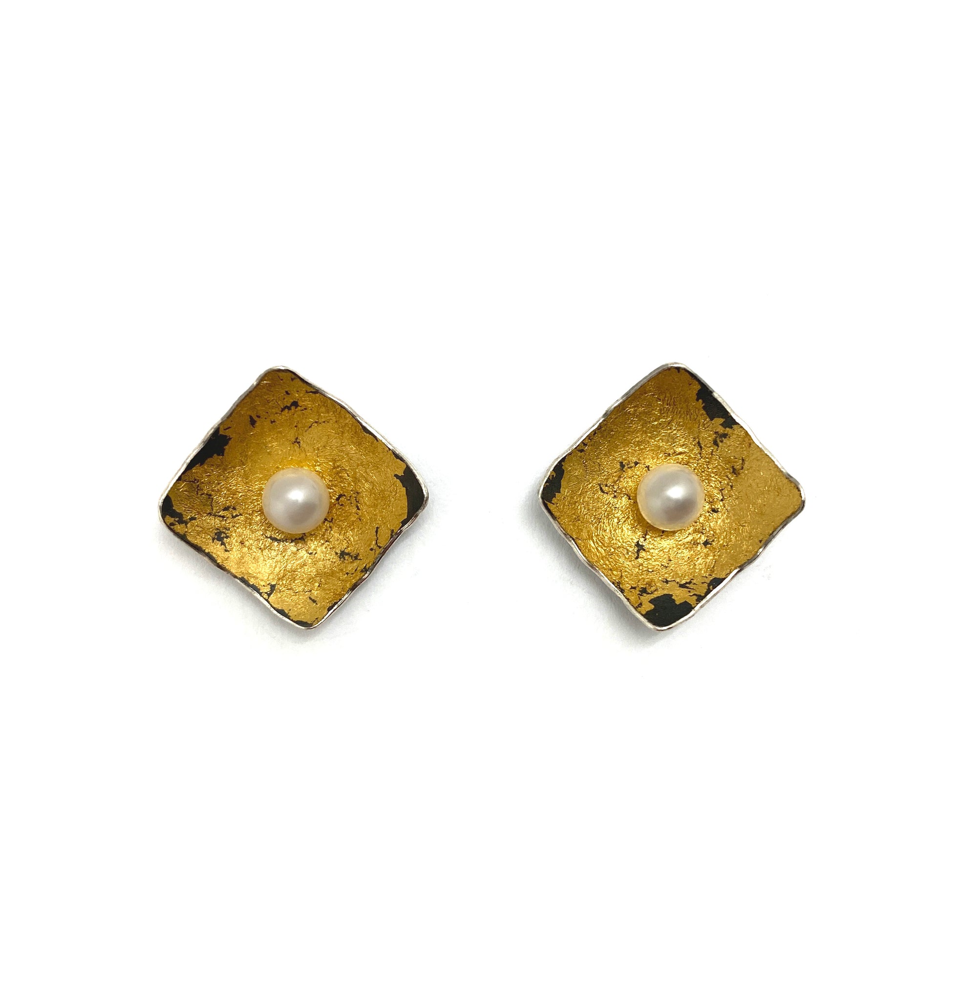 Gold and Pearl Square Studs-Earrings-So Young Park-Pistachios