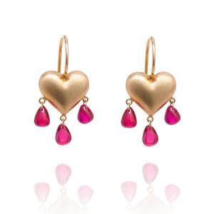 Gold and Ruby Heart Earrings-Earrings-Rachel Quinn-Pistachios