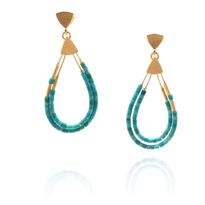 Gold and Turquoise Teardrop Beaded Drops-Earrings-Bernd Wolf-Pistachios